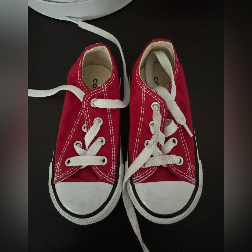 Converse Red and White Canvas Sneakers with Rubber Toe Cap